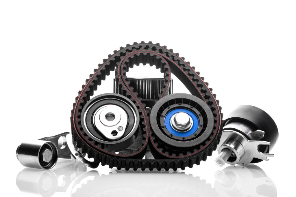 Engine components exposed during timing belt service
